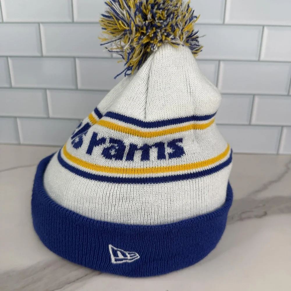 Los Angeles Rams Hat Beanie Pom Cuff Mens One Size Blue NFL Football New Era